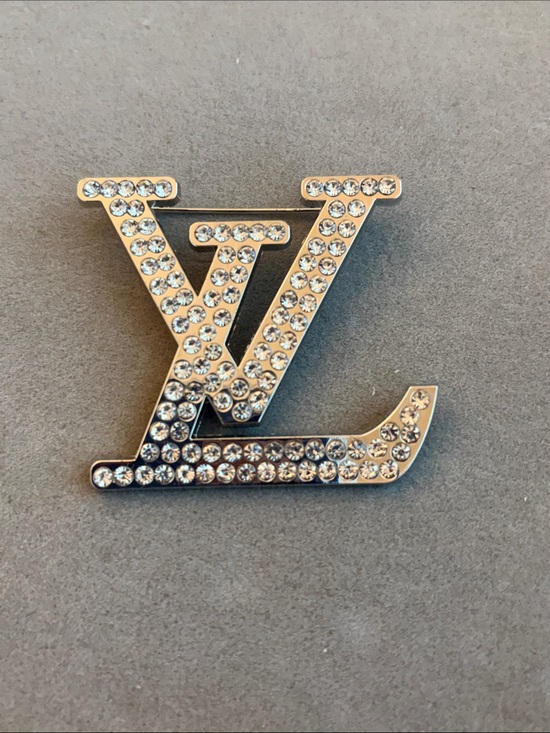 Jewelry - Silver-Tone LV Logo Brooch with Clear Crystals